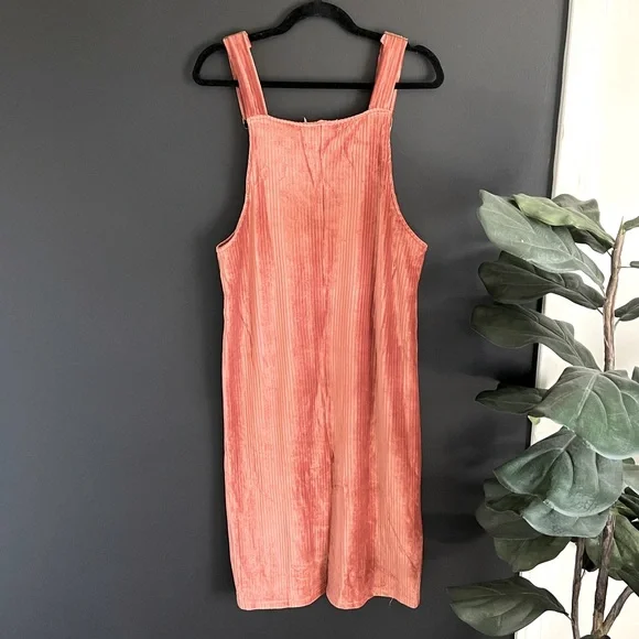 Nic & Jo Peach Apricot Velour Corduroy Jumper Overall Dress S - Picture 7 of 11